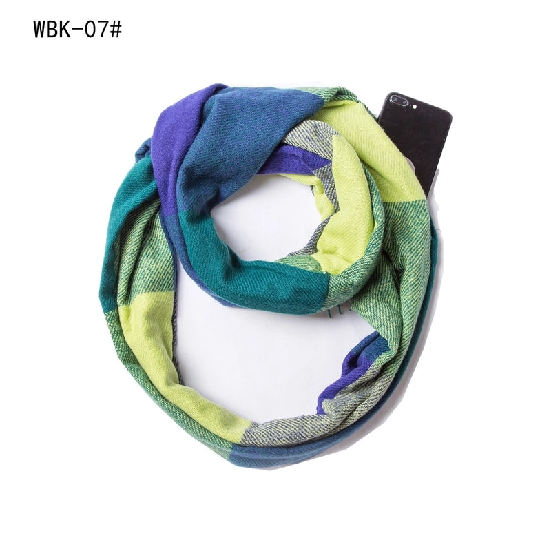 Hot Autumn And Winter New Scarf Men And Women Couple Thickened Pullover Plaid Zipper Pocket Scarf