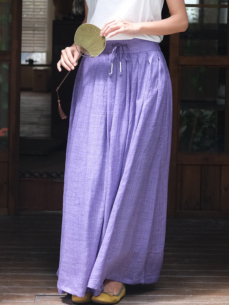 Women Summer Vintage Pure Color Ramie Skirt