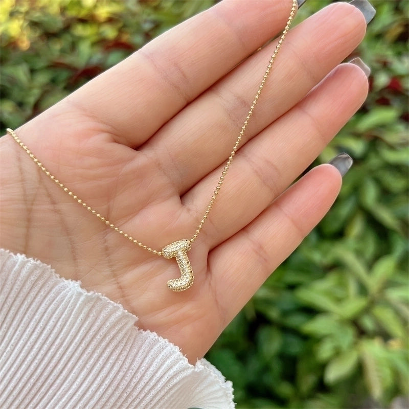 Copper 18K Gold Plated Inlay Letter Zircon Pendant Necklace