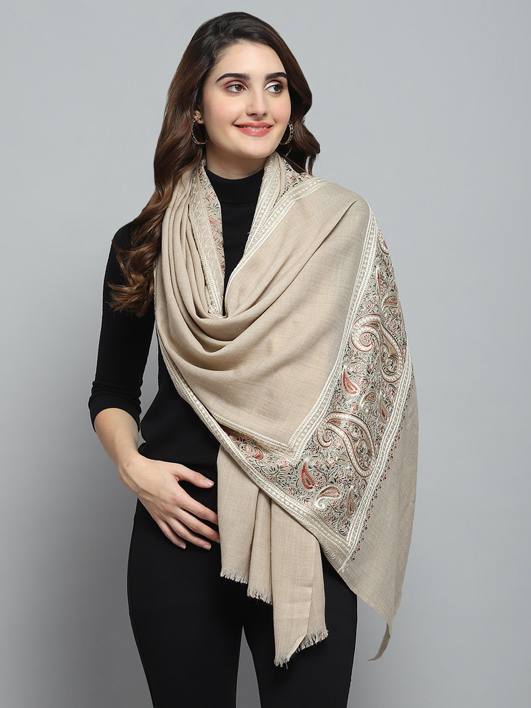 Women Beige Self Design Stole