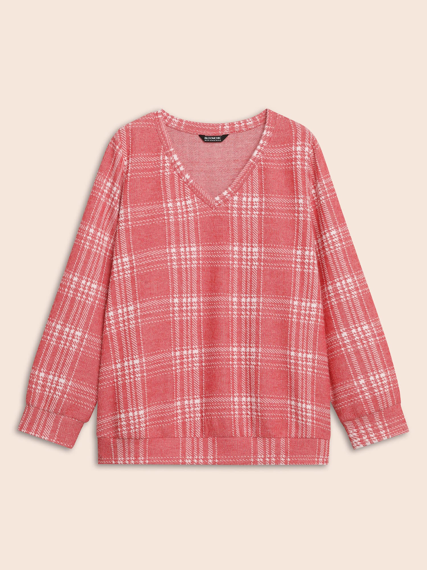 Brushed Plaid V-neck Sweatshirt