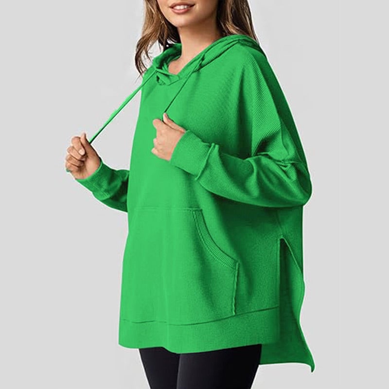 💥Hot Sales - 49% OFF✨Women's Casual Long Sleeve Waffle Knit Hoodie with Side Slits