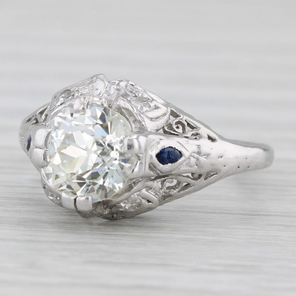 1.46ctw Old Euro Diamond Lab Created Sapphire Art Deco Engagement Ring 18k Gold