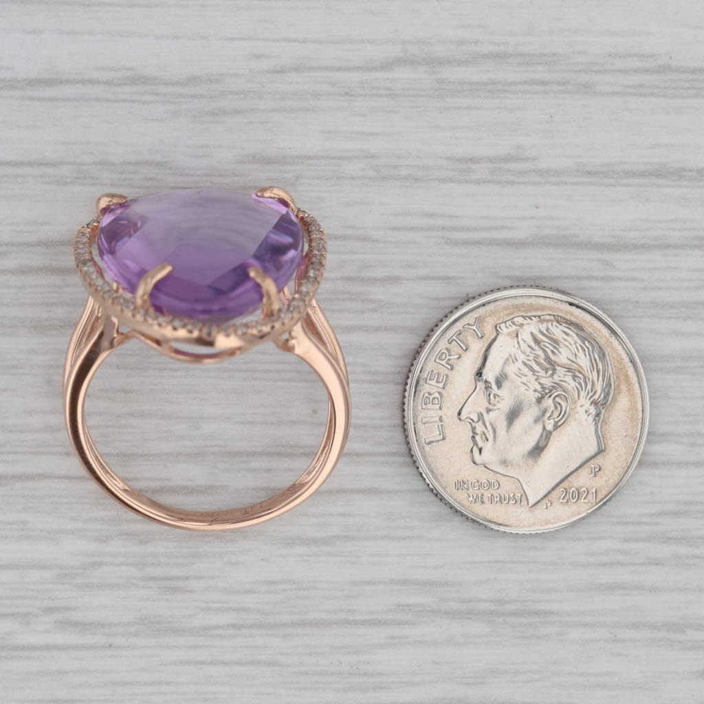 Amethyst Diamond Halo Ring 14k Rose Gold Size 7 Cocktail