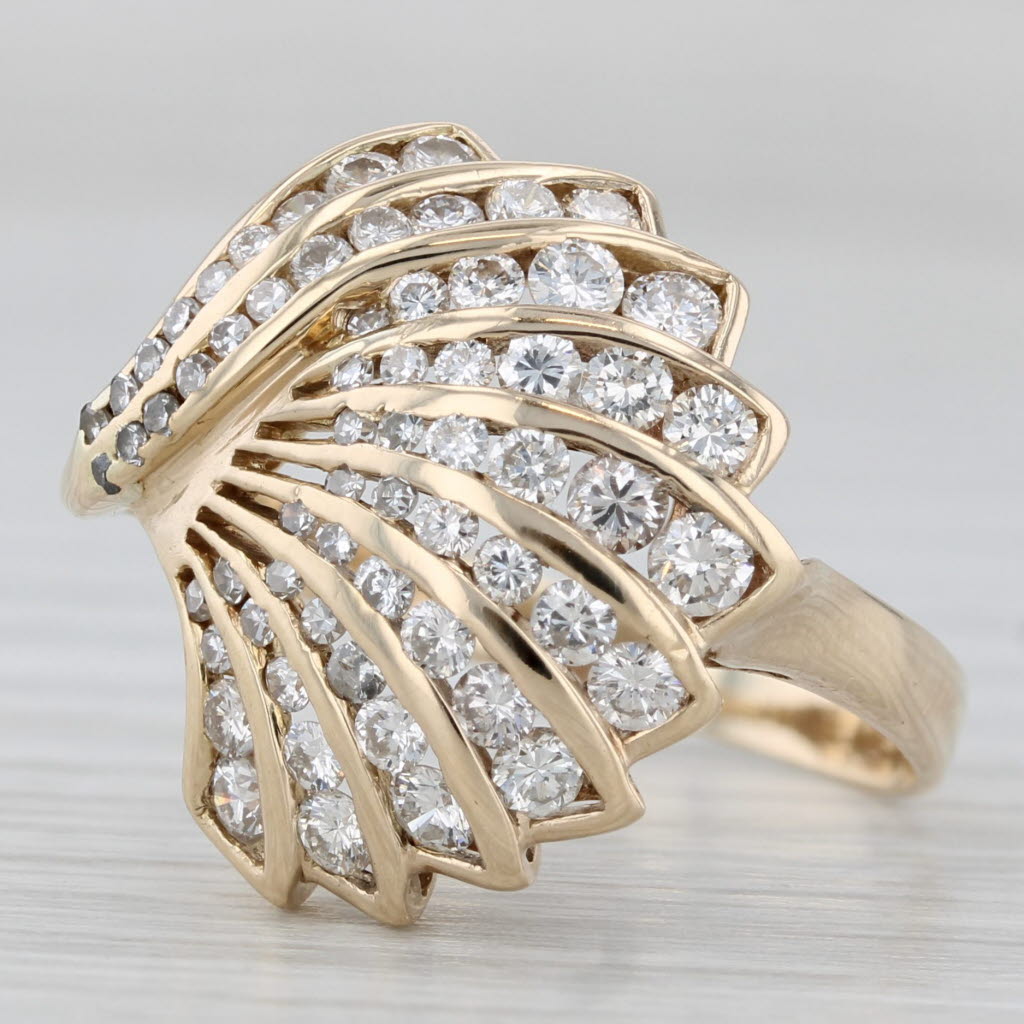 0.98ctw Diamond Fan Ring 14k Yellow Gold Size 8.5 Cocktail