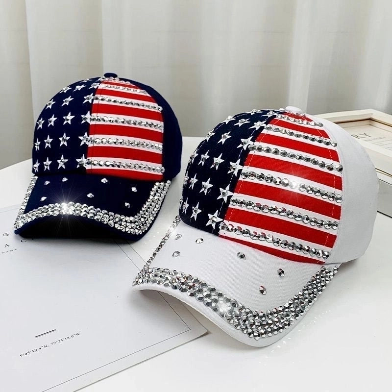 Women's Basic Retro Star Rhinestone Curved Eaves Baseball Cap