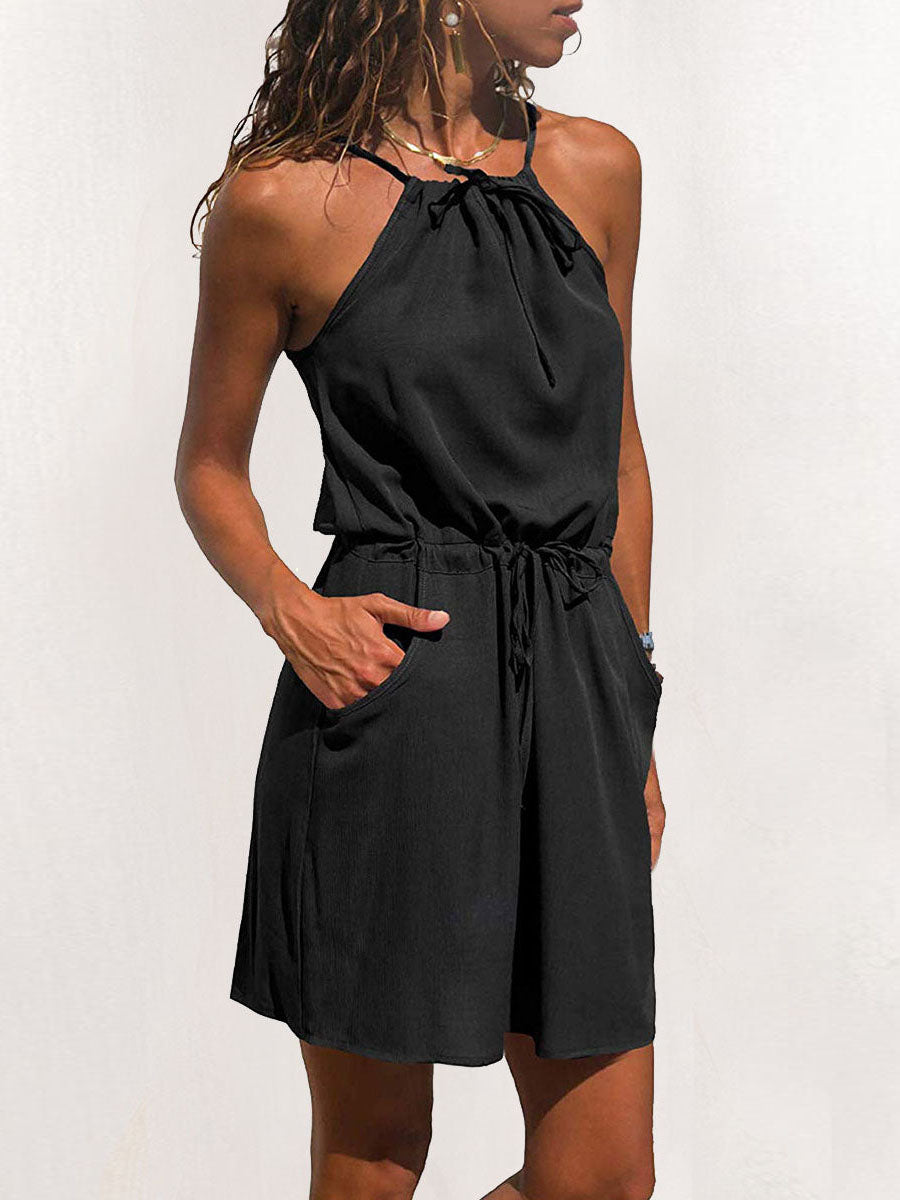 Simplicity Print Patchwork Spaghetti Strap A Line Dresses(3 Colors)