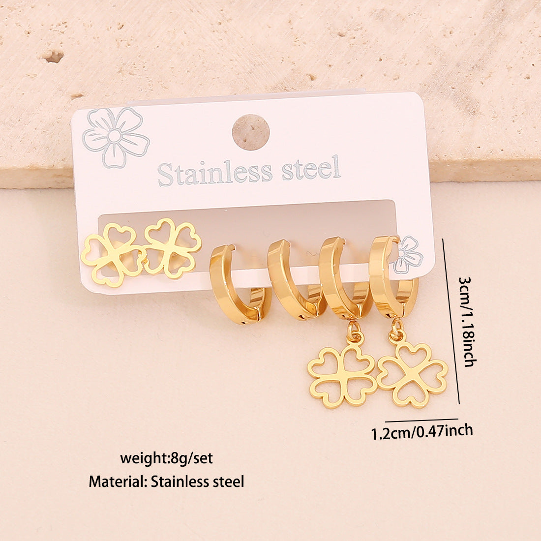 3 Pairs Of Love Butterfly Stainless Steel Earrings Set Flower Crown Earrings E612