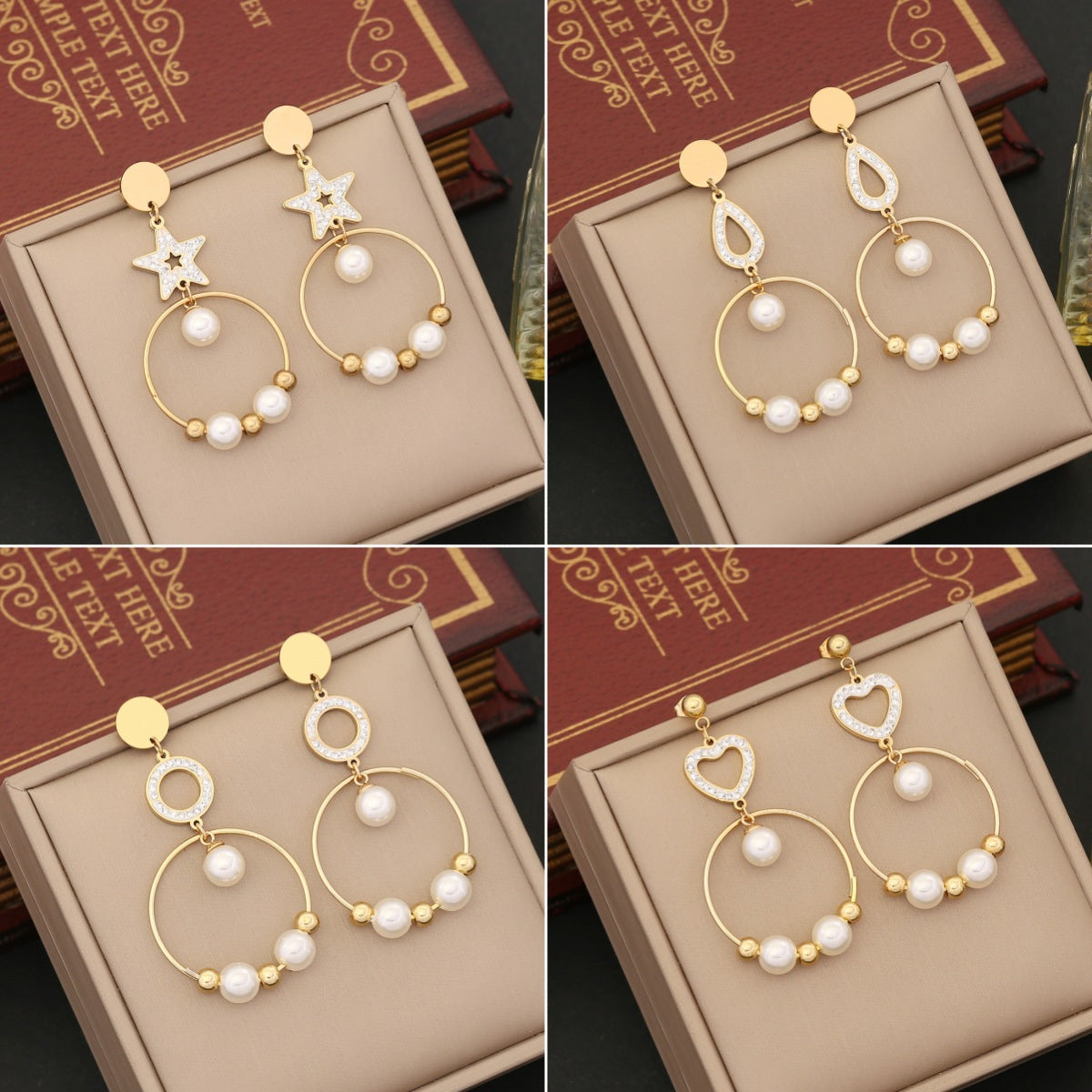 Expressive Heart Pentagram Star Droplet Stainless Steel Electroplating Stud Earrings