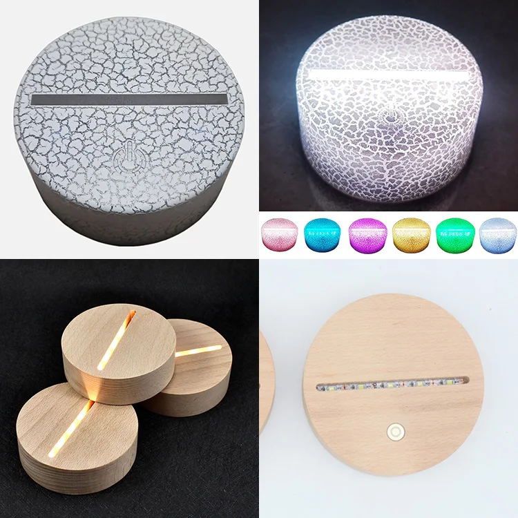 Kid Room Desk Gift Set Figure Glass Acrylic Board Multi-color Mode Lamp Touch Round Base Stand Small 3D Illusion LED Night Light