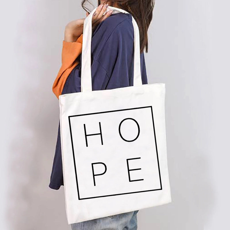 Unisex Large Canvas Letter Basic Classic Style Square Open Canvas Bag