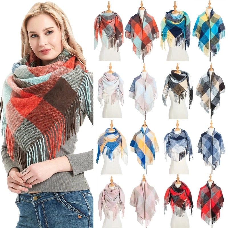 Scarf Women Tonglu Autumn And Winter New Polyester Spiny Hair Long Tassel Plaid Square Scarf Factory Direct Supply Shawl