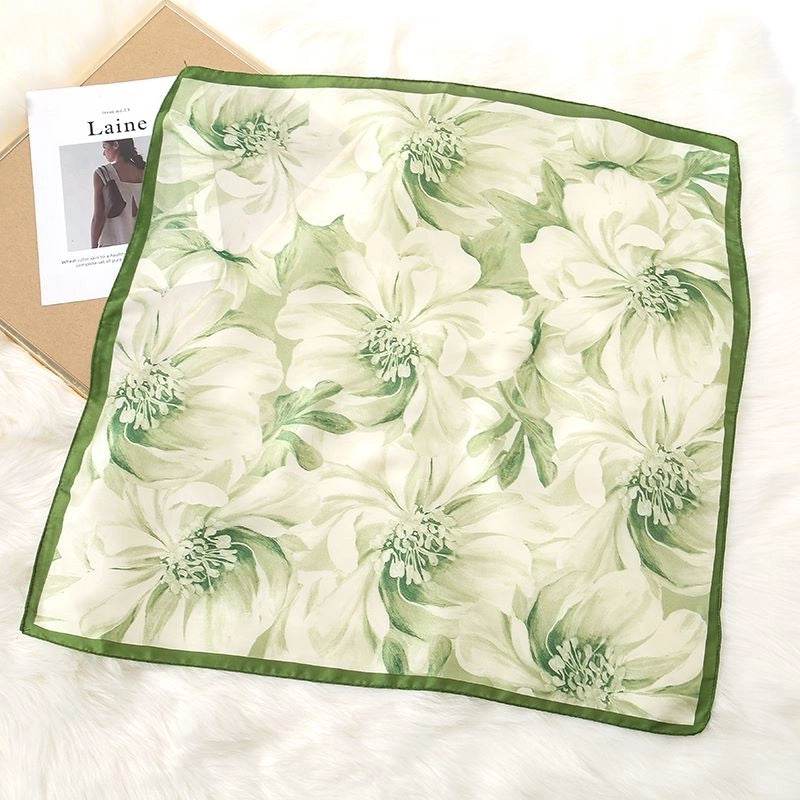 Women's Elegant Color Block Flower Satin Silk Scarf Kerchief