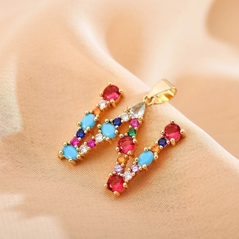 Copper Gold Plated Modern Style Shiny Inlay Letter Glass Stone Zircon Pendant Necklace