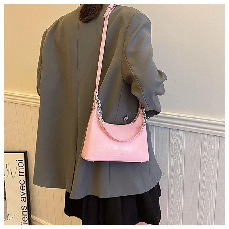 Women's Pu Leather Solid Color Classic Style Sewing Thread Zipper Shoulder Bag