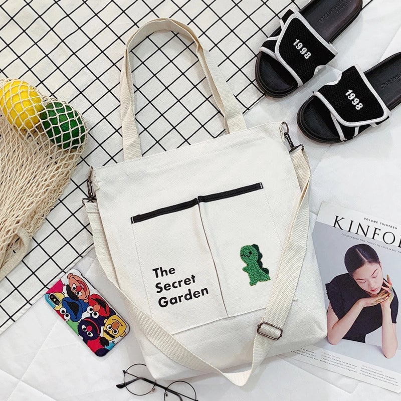 Women's Large Canvas Animal Fruit Basic Zipper Canvas Bag