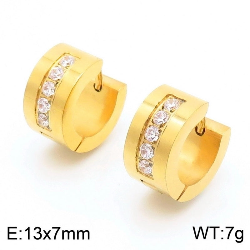 1 Pair Luxurious Solid Color Plating Inlay Stainless Steel Zircon 18K Gold Plated Earrings