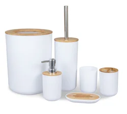 BX modern European style 6 pieces bamboo lid plastic bathroom sets luxury bathroom accessories sets for bathroom