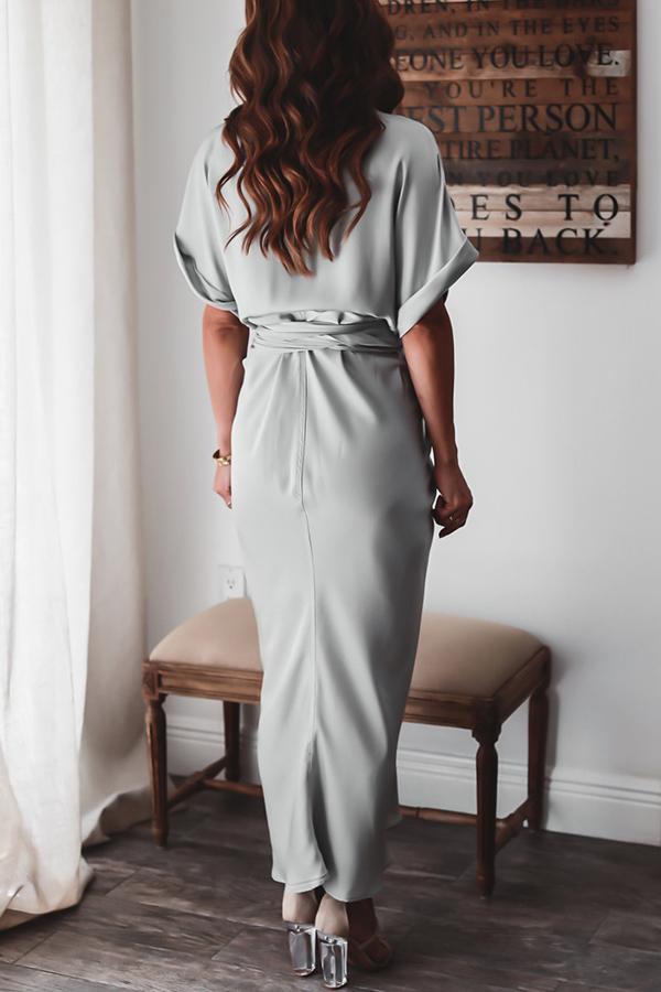 Satin Button Down Style Drape Dress