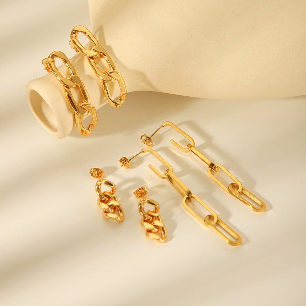 Circle Chain Geometric Stainless Steel Electroplating Earrings