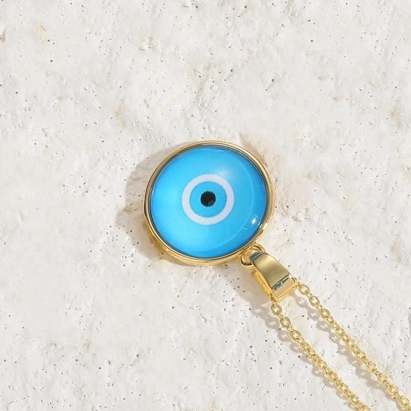 Elegant Lady Classic Style Devil's Eye Copper Enamel Plating 14k Gold Plated Pendant Necklace