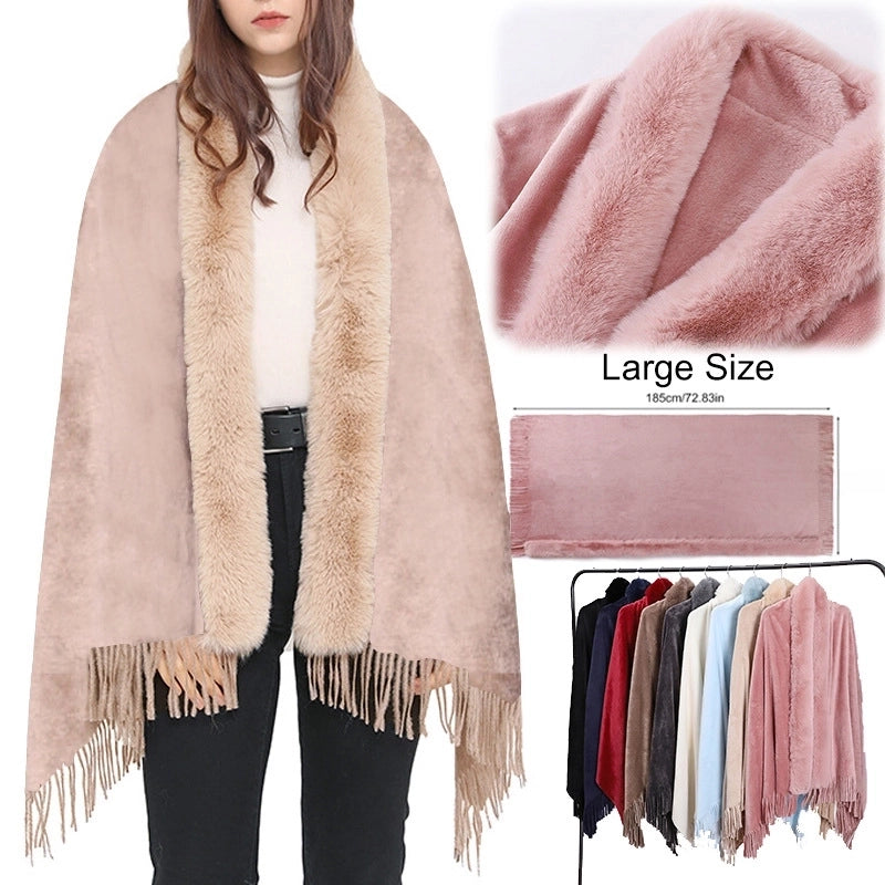 Winter New Double-sided  Rex Rabbit Fur Collar Tassel Large Shawl Fur Scarf