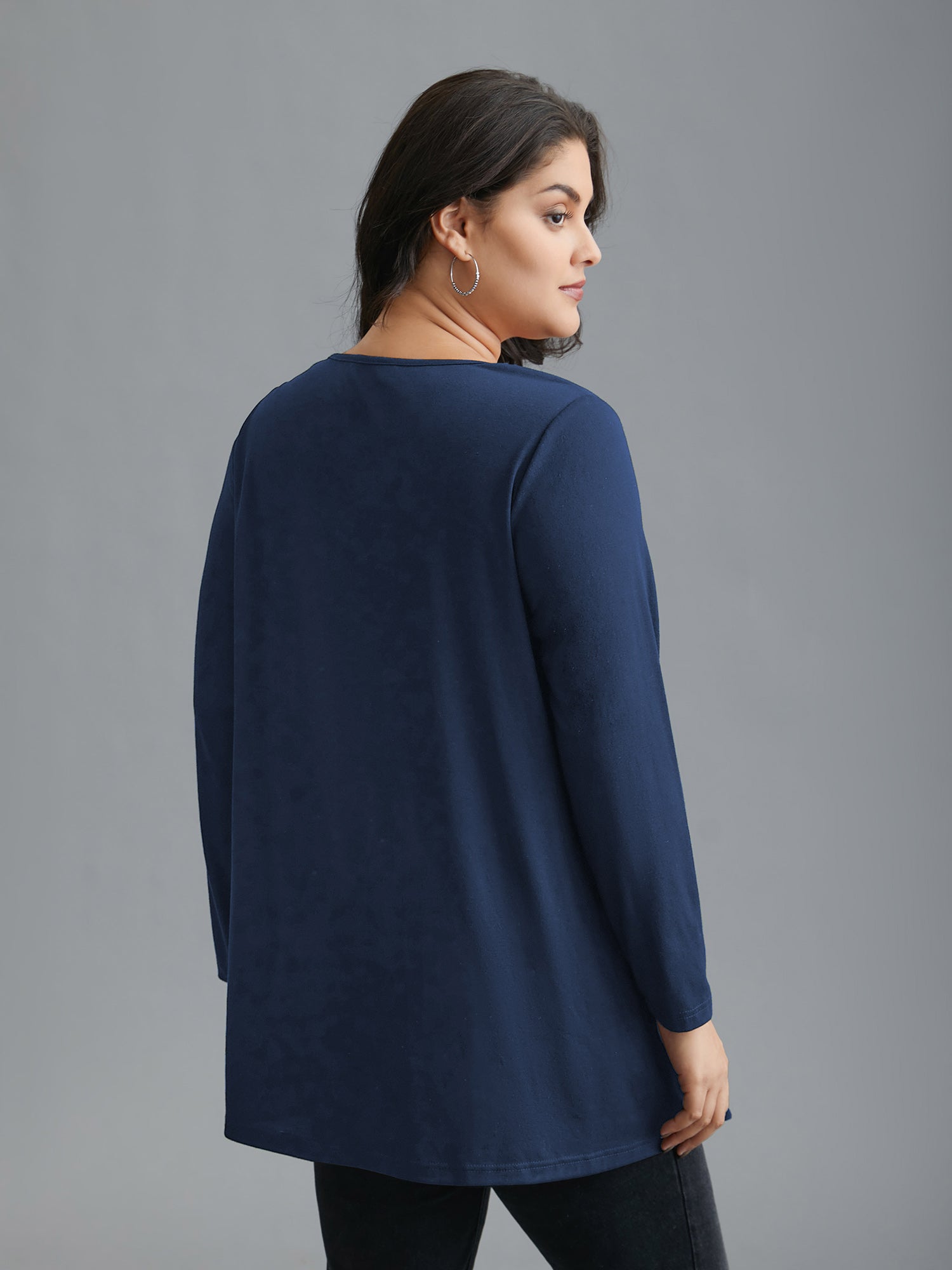 Round Neck Button Slim-Fit Knit Top