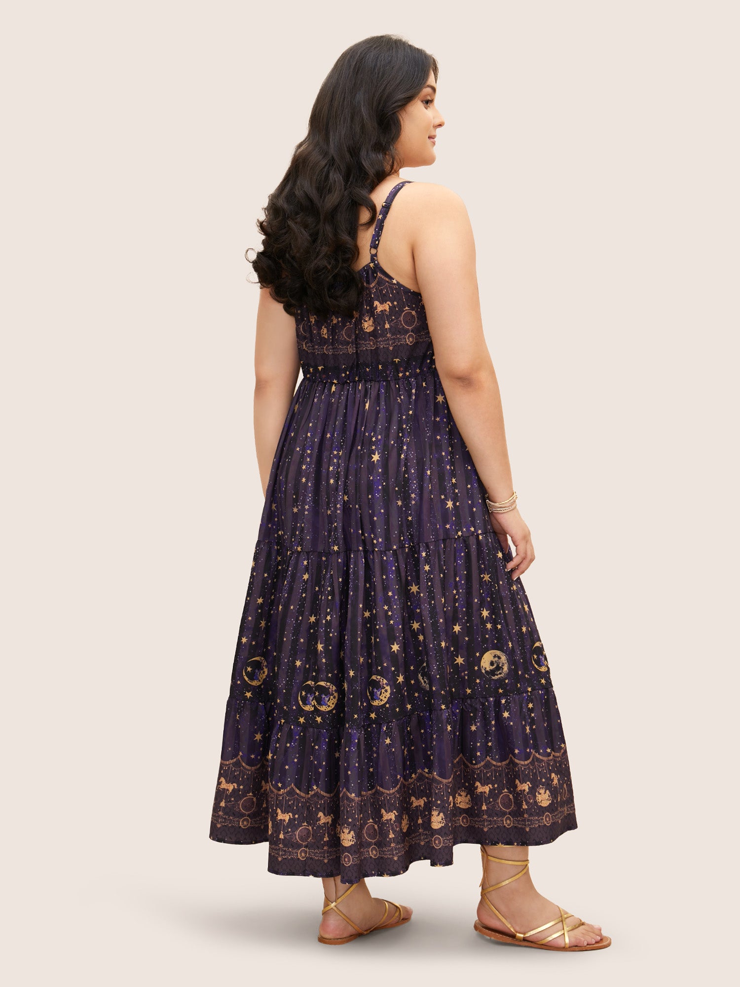 Star & Moon Print Elastic Waist Maxi Cami Dress