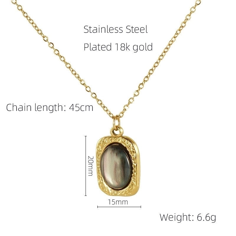 Stainless Steel 18K Gold Plated Retro Plating Inlay Oval Eye Gem Pearl Pendant Necklace Long Necklace