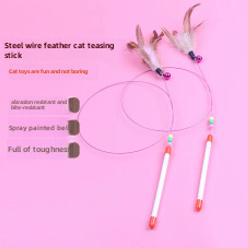 Upgrade Glue Suction Cup Steel Wire Rod Feather Tease Cat Stick Cat Self-Hi Relief Mi Toy Supplies
