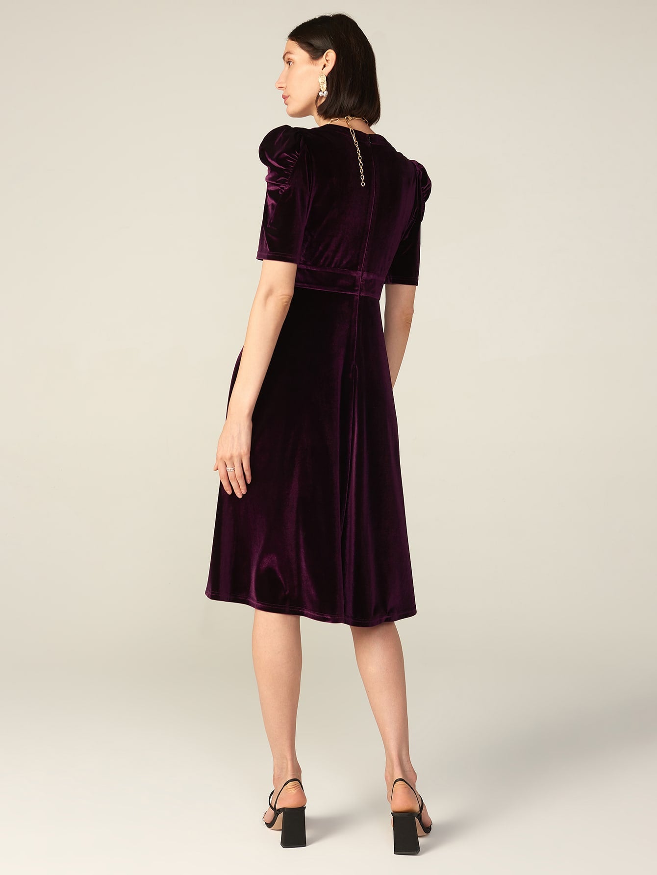 PREMIUM VELVET PUFF SLEEVE WRAP DRESS( Clearance sale