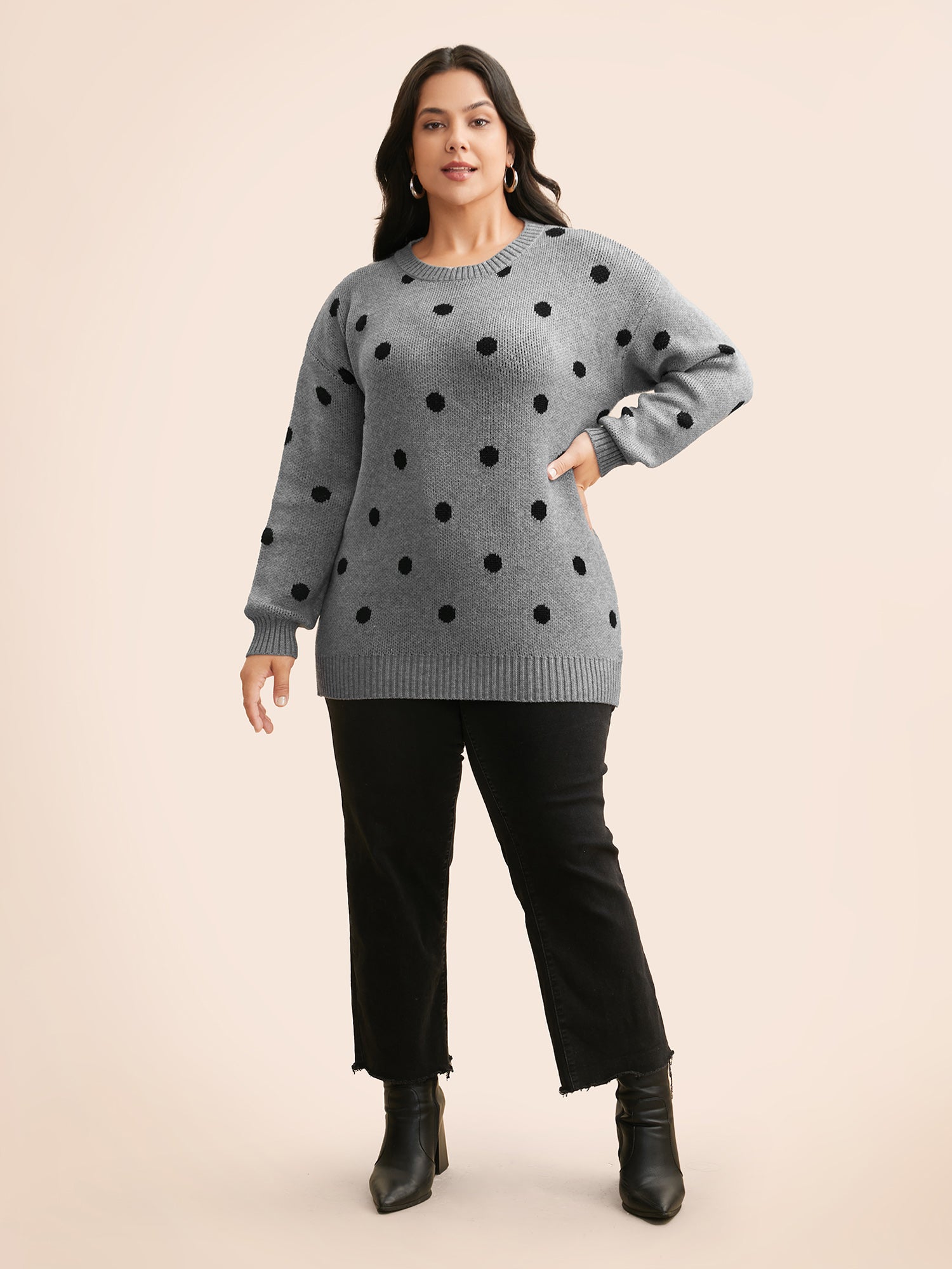 Polka Dot Drop Shoulder Sleeve Pullover