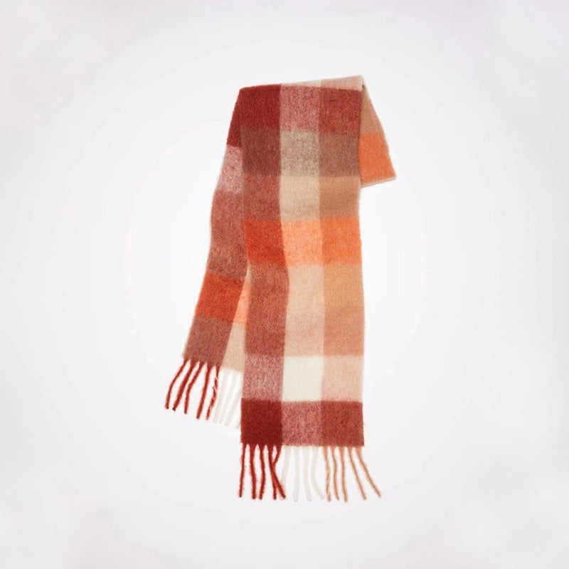 The Same Plaid Scarf Women Stitching Cashmere Mauhair Student Couple Winter Warm Shawl