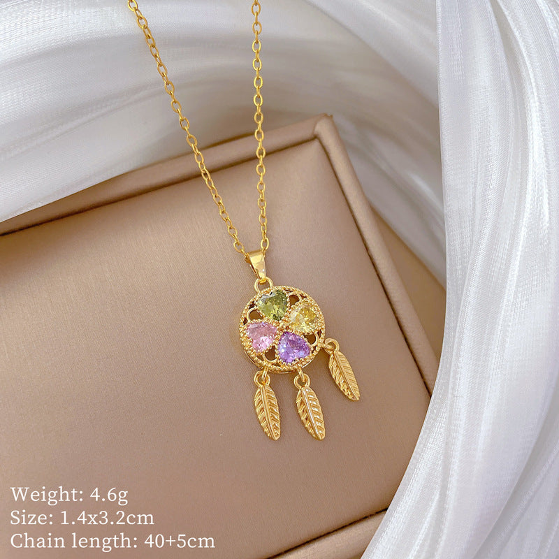 Clover Dream Network Full Diamond Gorgeous Full Diamond Necklace Female Versatile Clavicle Chain Titanium Steel