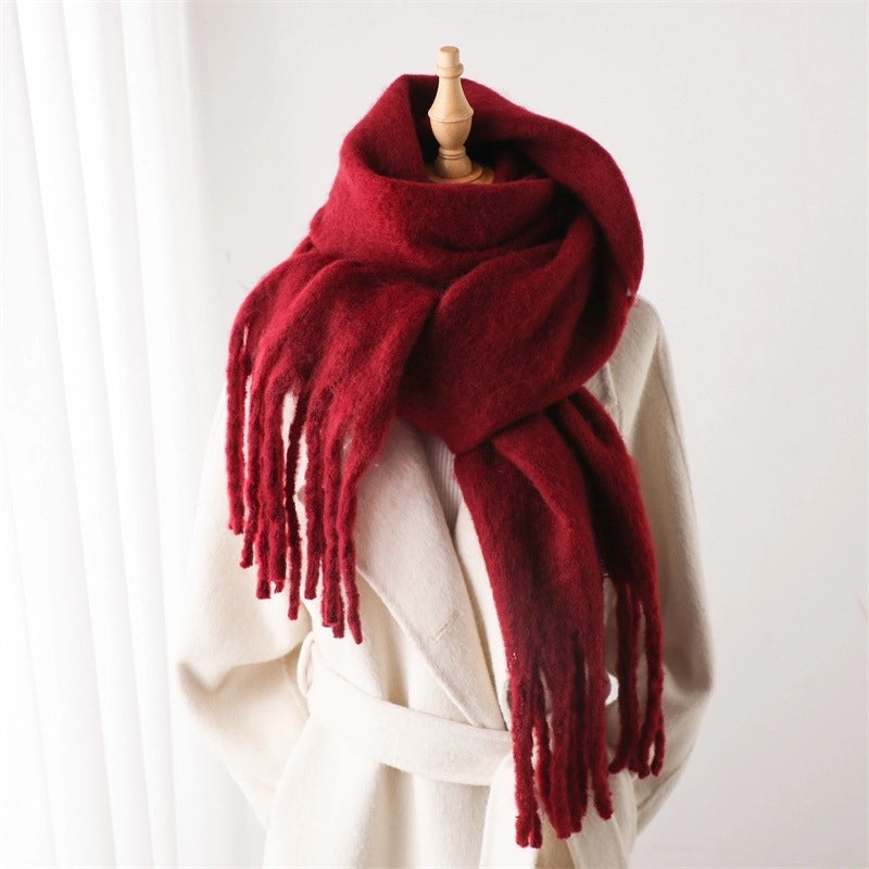 Mohair Scarf Pure Color All-matching Winter Warm Lengthened Fringe Bib Scarf Men's And Women's European And American Export Thick Scarf