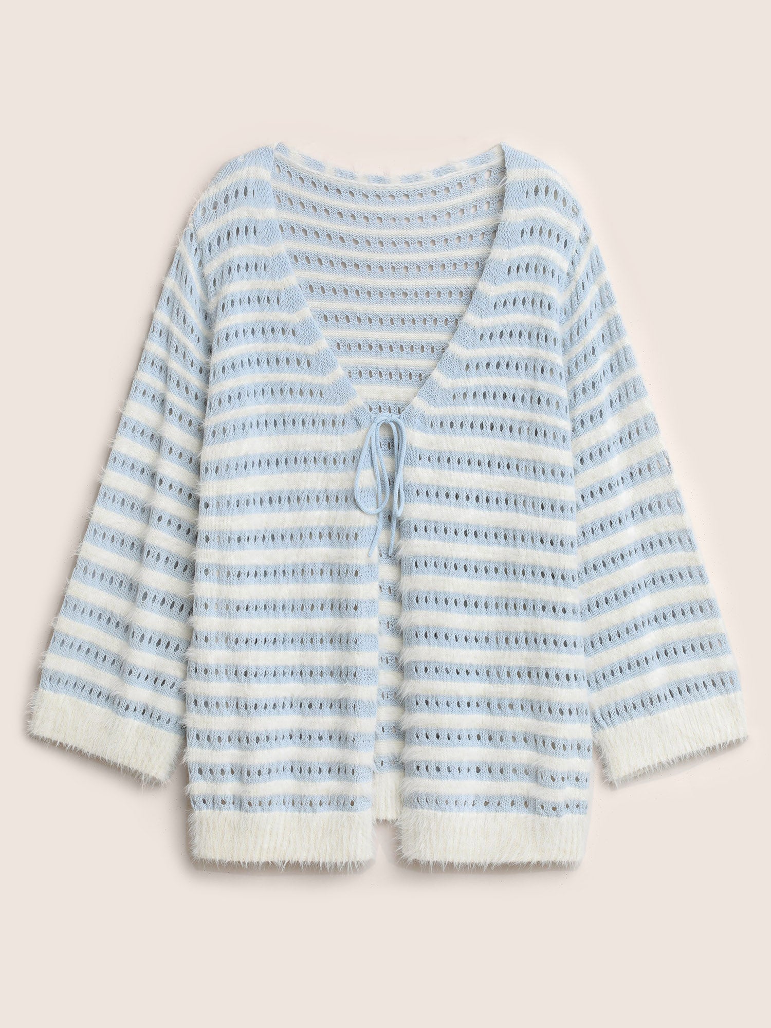 Striped Contrast Ties Front Eyelet Cardigan