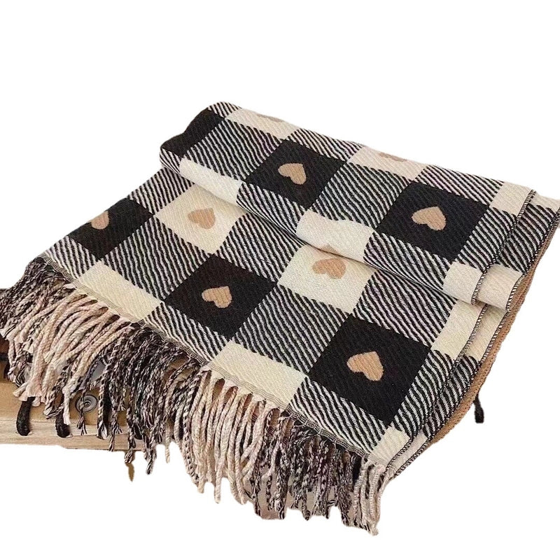 Love Plaid Scarf Women's Autumn And Winter  Dongdaemun Students New Imitation Cashmere Scarf