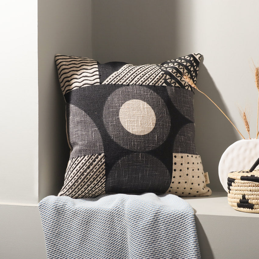 Deco Embroidered Cushion Cover - Black White