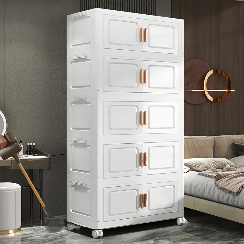 💝Flash offer💝Buy 2 Get 2 Free💥Extra-Large Multi-Layer Storage Cabinet with Wheels & Doors - Waterproof, Foldable Organizer for Bedroom Clutter, Documents, Toys, Snacks | Aesthetic Room Decor