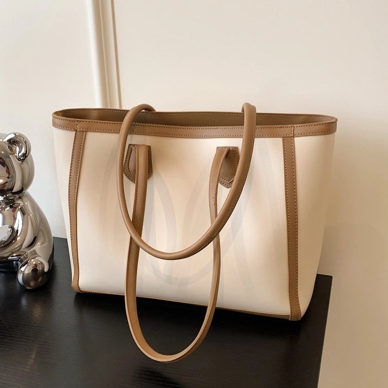 Women's Large Pu Leather Color Block Solid Color Streetwear Square Zipper Tote Bag