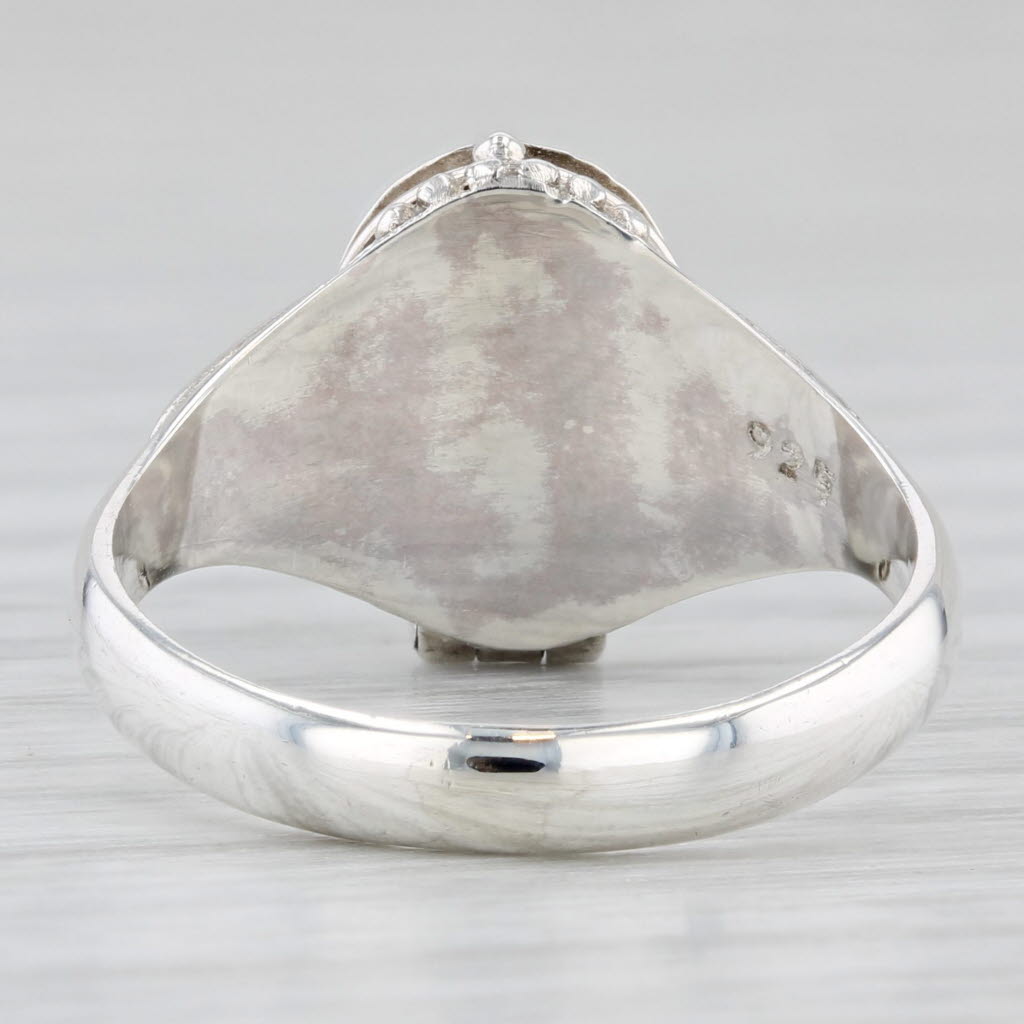Black Glass Cabochon Snuff Ring Sterling Silver Size 7.5 Opens