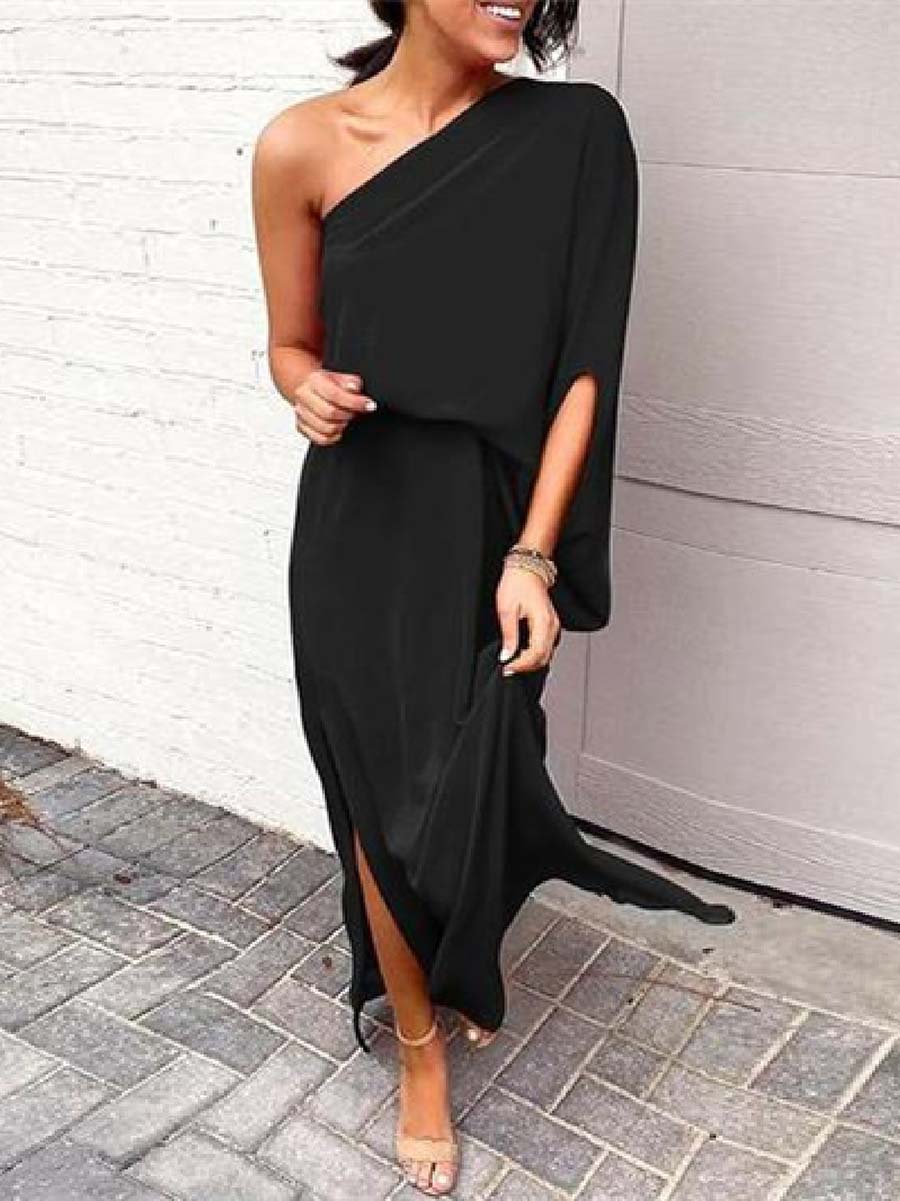 One-shoulder Bat Sleeve Loose Maxi Dress