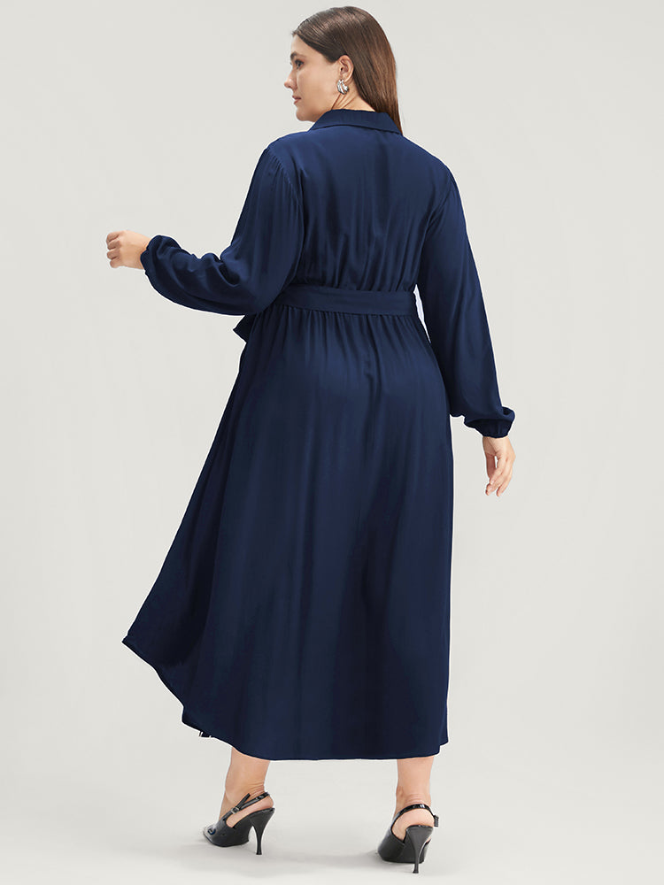Striped Contrast Pocket Button Detail Belted Dress