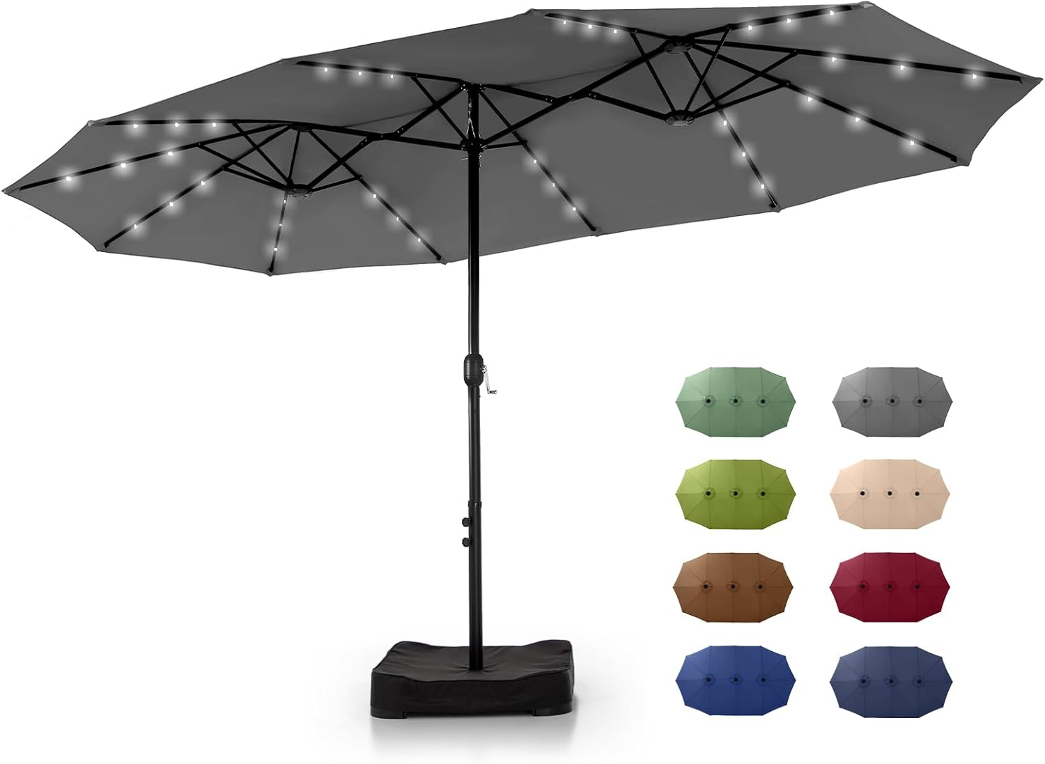 🎉𝑻𝒐𝒅𝒂𝒚'𝒔 𝑺𝒑𝒆𝒄𝒊𝒂𝒍 𝑽𝒂𝒍𝒖𝒆💝Buy 2 Get 30% Off✨GREEN PARTY 15 ft Rectangle Patio Umbrella with Solar Lights and Base Included