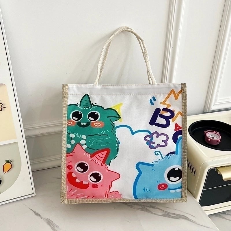 Women's Linen Animal Cartoon Classic Style Sewing Thread Square Zipper Handbag