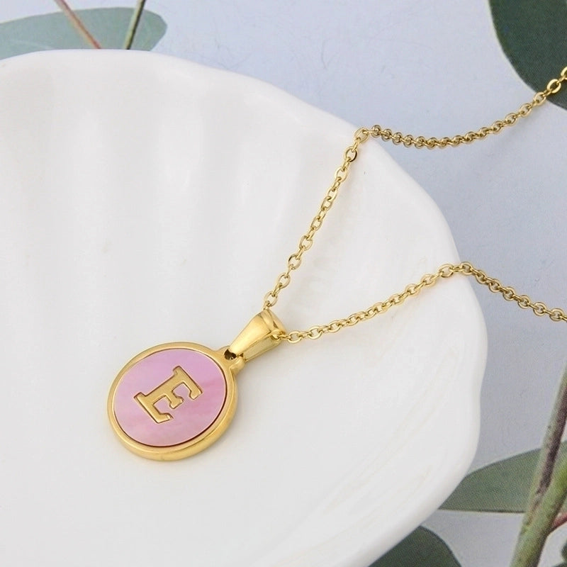 Minimalist Letter Titanium Steel Plating Inlay Shell Pendant Necklace