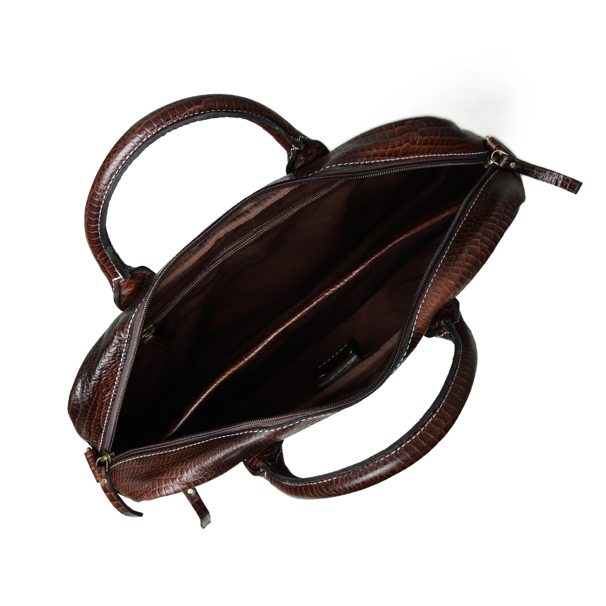 Laurent Slim Leather Briefcase- Dark Brown