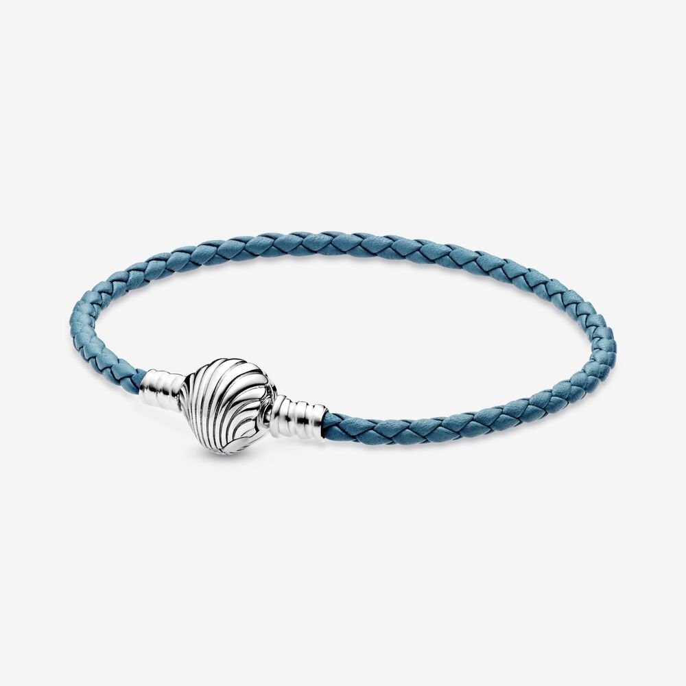 Seashell Clasp Turquoise Braided Leather Pandora Bracelet