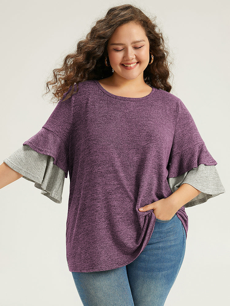 Contrast Layered Flutter Sleeve T-shirt