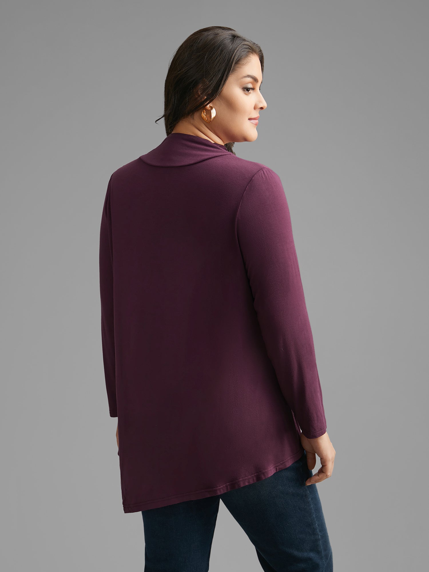 Solid Button Detail Asymmetrical Hem Jersey Top